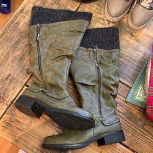 Muk Luks Olive Over the Knee Boots with Black Cuff
